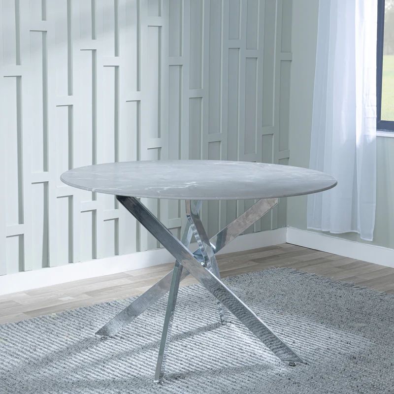 Rimini Glass 4 Seater Round Dining Table with Chrome Metal Chopstick Legs