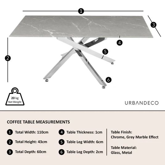 Rimini Glass Coffee Table with Chrome Metal Chopstick Legs