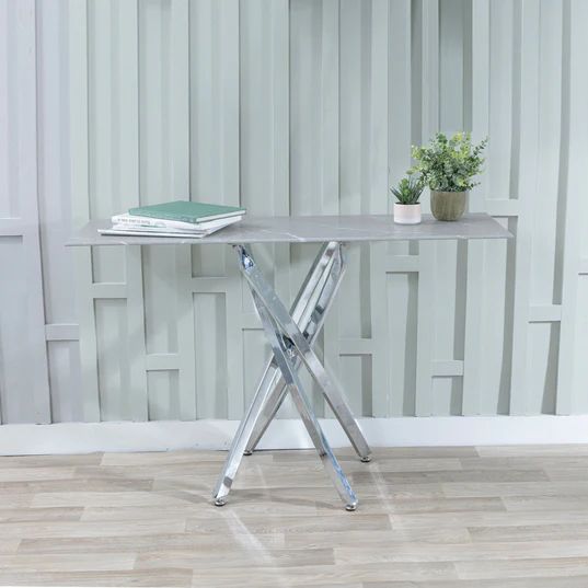 Rimini Glass Console Table with Chrome Metal Chopstick Legs