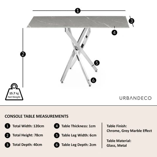 Rimini Glass Console Table with Chrome Metal Chopstick Legs