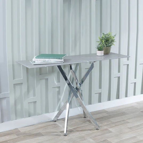 Rimini Glass Console Table with Chrome Metal Chopstick Legs