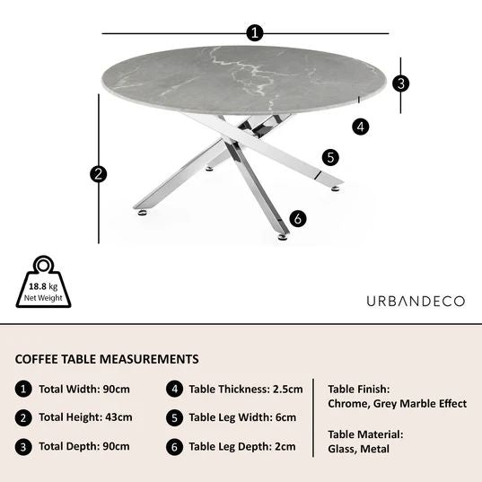 Rimini Glass Round Coffee Table with Chrome Metal Chopstick Legs