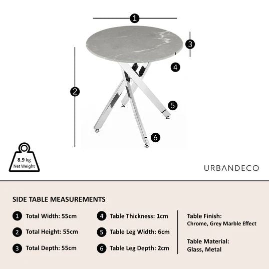 Rimini Glass Round Side Table with Chrome Metal Chopstick Legs