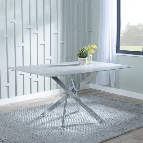 Rimini Glass 6 Seater Dining Table with Chrome Metal Chopstick Legs