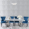 Sanremo Grey Marble and Chrome Dining Set - Brixen Champagne Fabric Chairs