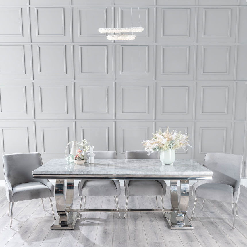 Sanremo Grey Marble and Chrome Dining Set - Terni Black Fabric Chairs