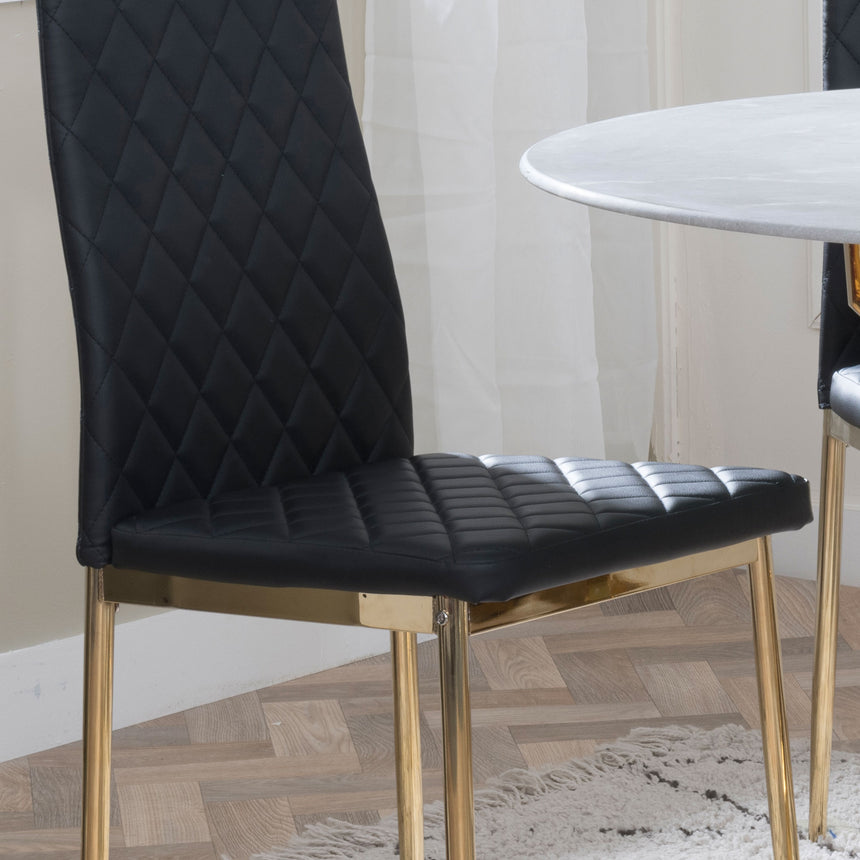 Set of 2 Novato Dining Chairs in Faux Leather and Gold Metal Legs