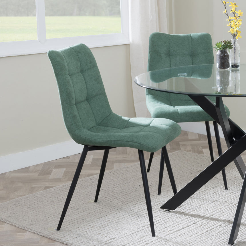 Set of 2 Bolzano Dining Chairs in Fabric and Black Metal Legs