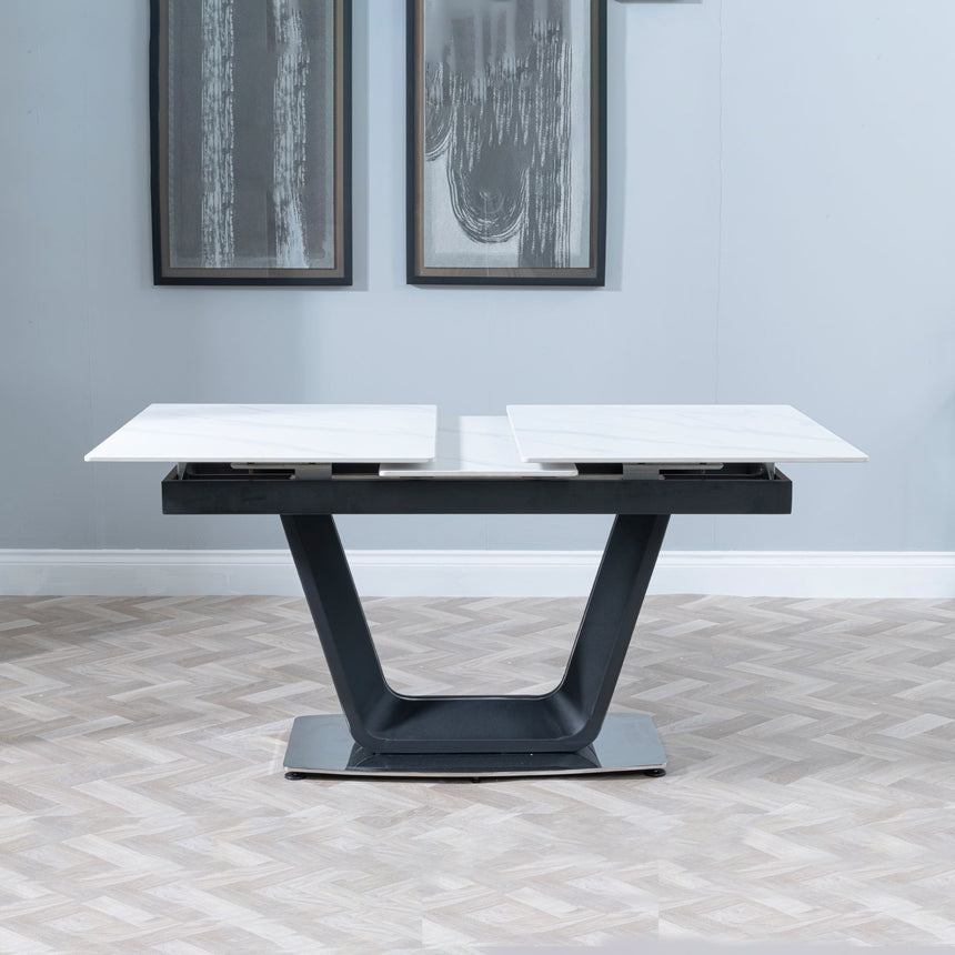 Sicily White Ceramic Extending Dining Table with Black Cross Base - 140cm-180cm