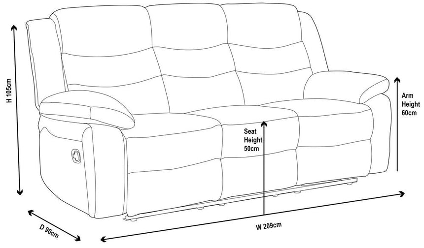 Angelo Dark Grey Fabric 3 Seater Recliner Sofa