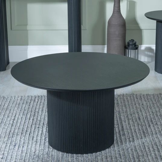 Emilia Fluted Oak Effect Round Coffee Table with Drum Base