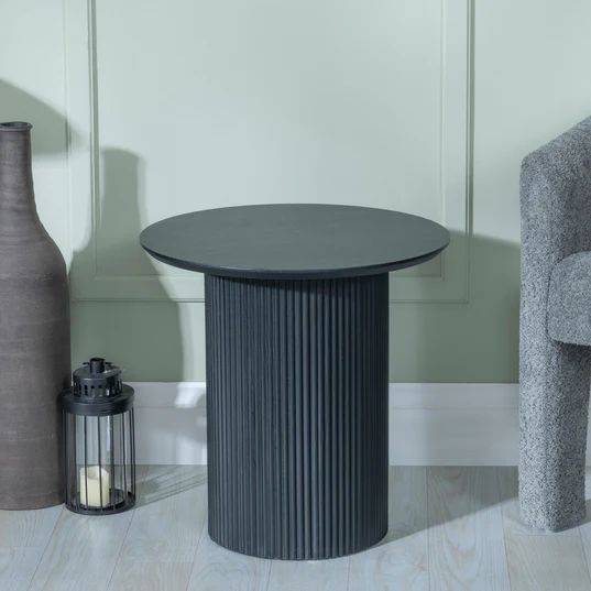 Emilia Fluted Oak Effect Round End Table with Drum Base