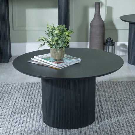 Emilia Fluted Round Coffee Table with Drum Base