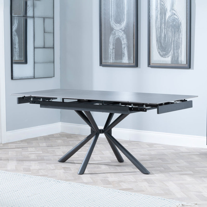 Suttons Black Ceramic Extending Dining Table with Black Cross Base - 120cm-180cm