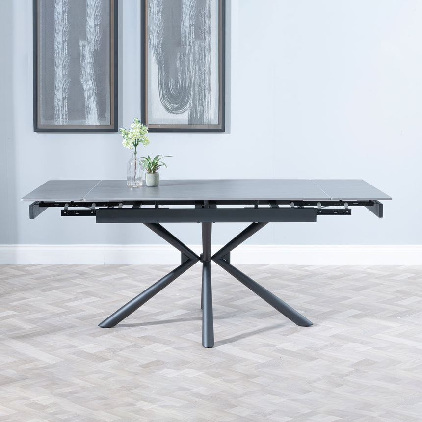 Suttons Black Ceramic Extending Dining Table with Black Cross Base - 120cm-180cm