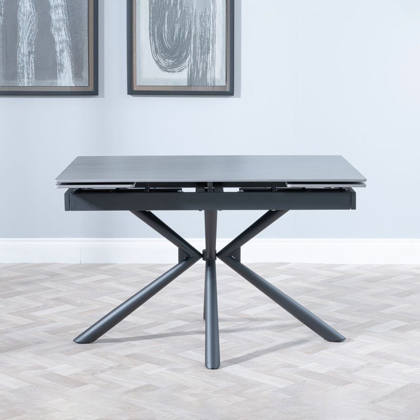 Suttons Black Ceramic Extending Dining Table with Black Cross Base - 120cm-180cm