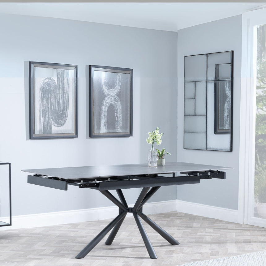 Suttons Black Ceramic Extending Dining Table with Black Cross Base - 120cm-180cm