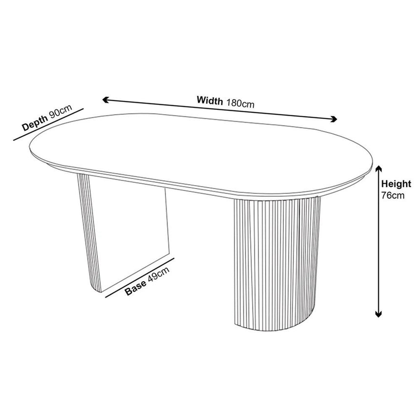 Pavia 6 Seater White Marble Effect Oval Dining Table - Fluted Base