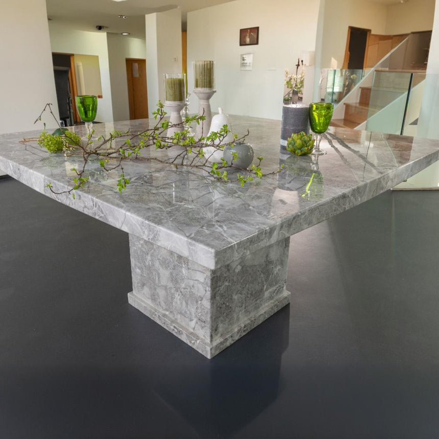 Ruvo 8 Seater Square Grey Marble Dining Table