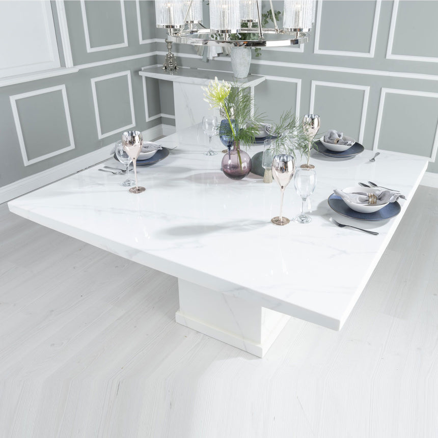 Giovanni 8 Seater Square White Marble Dining Table