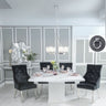 Giovanni 140cm White Marble Square Dining Set - Fabric Knockerback Chairs