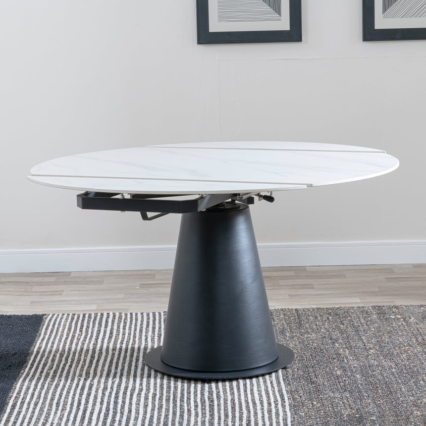 Vallo 135cm White Ceramic Round Dining Table with Black Pedestal Base