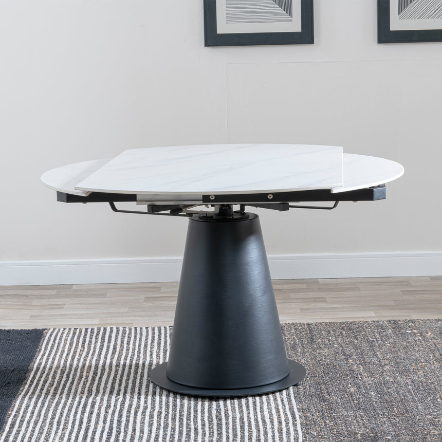 Vallo 135cm White Ceramic Round Dining Table with Black Pedestal Base