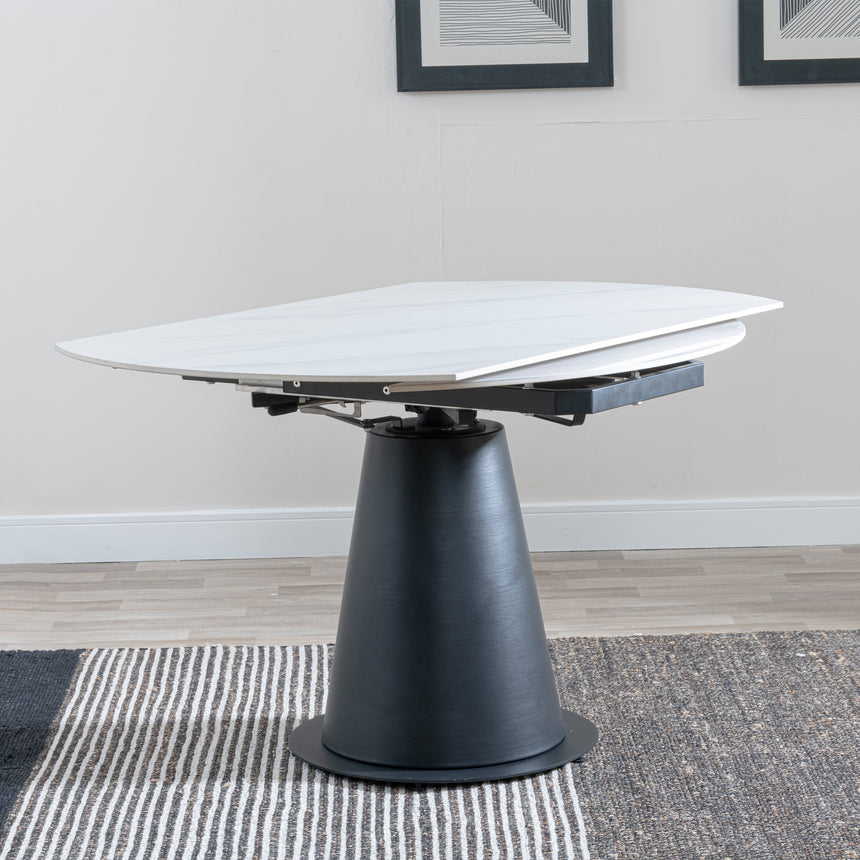 Vallo 135cm White Ceramic Round Dining Table with Black Pedestal Base