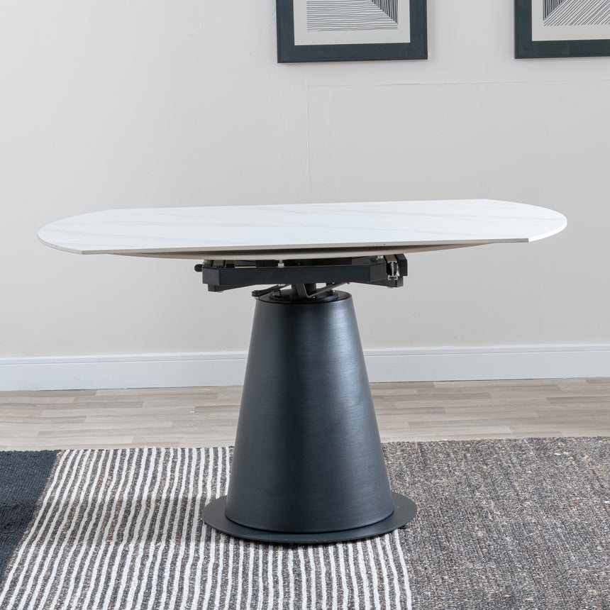 Vallo 135cm White Ceramic Round Dining Table with Black Pedestal Base