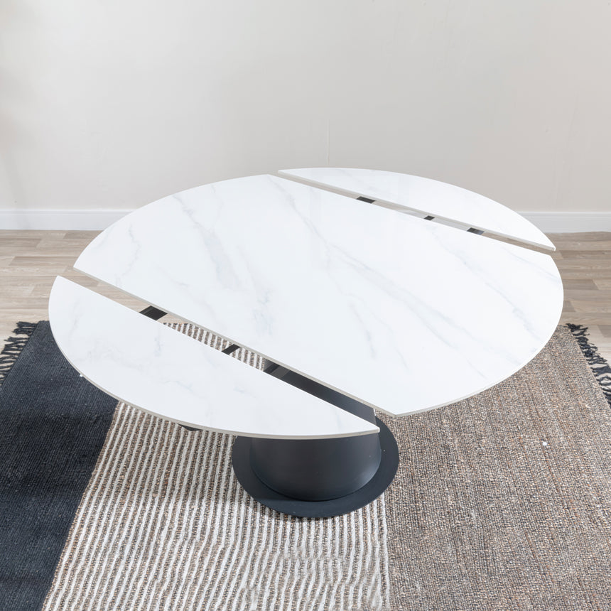 Vallo 135cm White Ceramic Round Dining Table with Black Pedestal Base