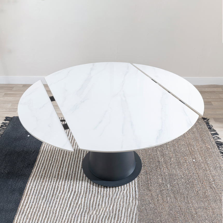 Vallo 135cm White Ceramic Round Dining Table with Black Pedestal Base