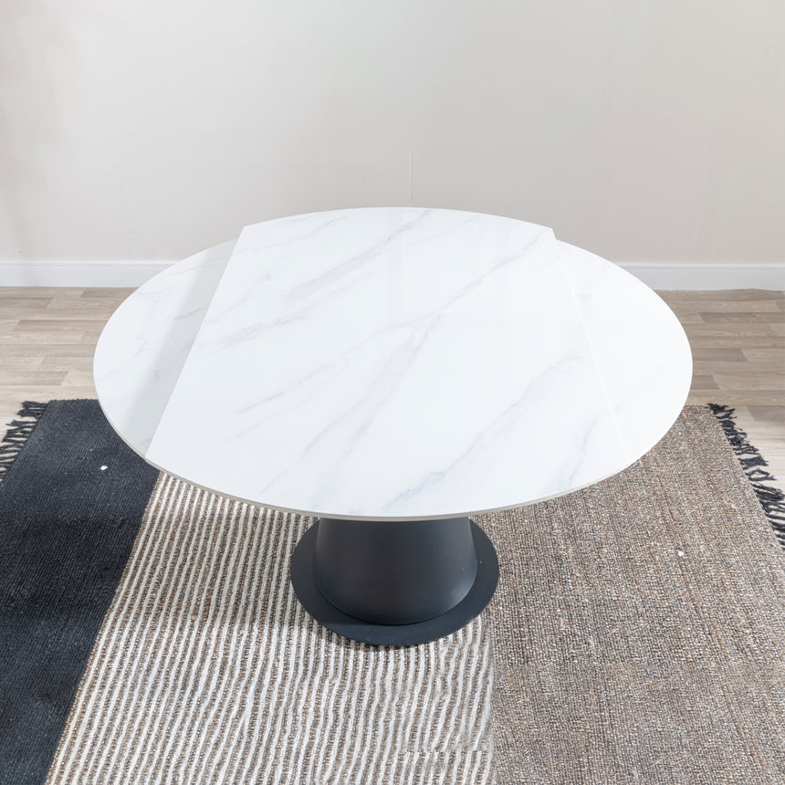 Vallo 135cm White Ceramic Round Dining Table with Black Pedestal Base