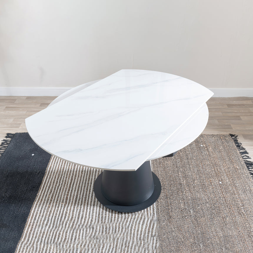 Vallo 135cm White Ceramic Round Dining Table with Black Pedestal Base