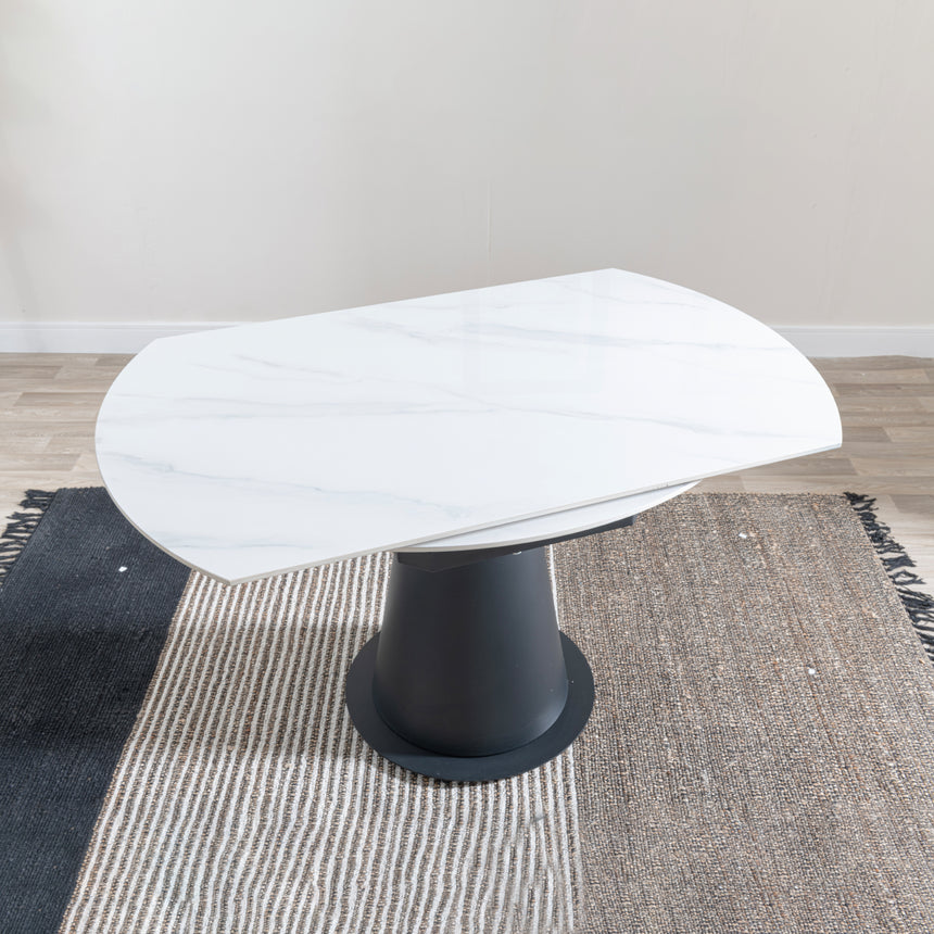 Vallo 135cm White Ceramic Round Dining Table with Black Pedestal Base