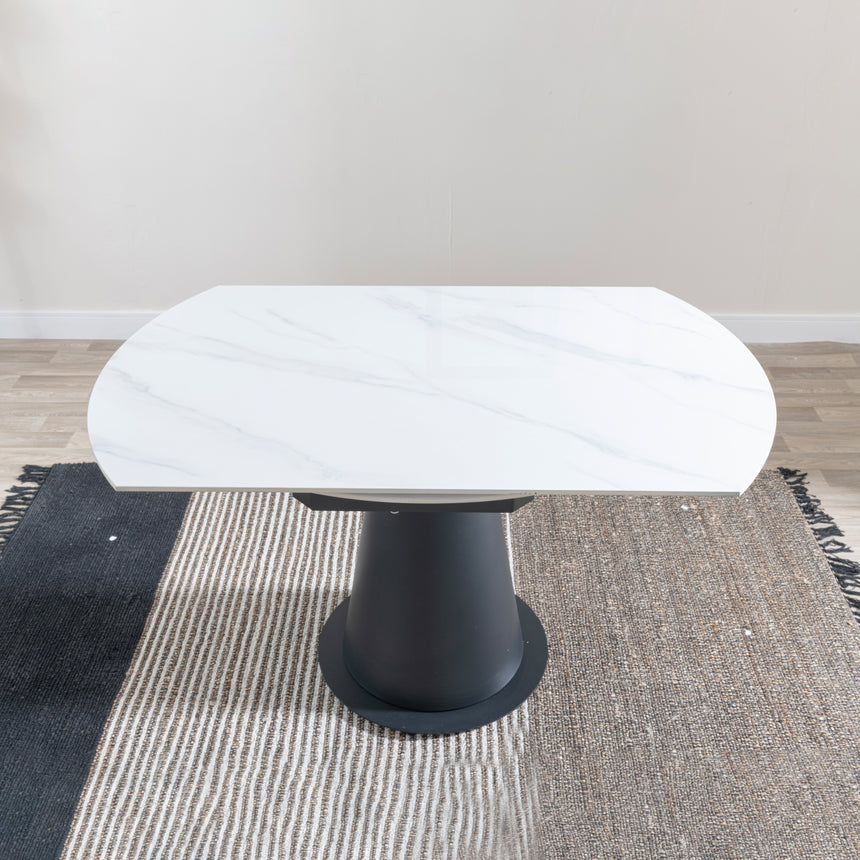 Vallo 135cm White Ceramic Round Dining Table with Black Pedestal Base