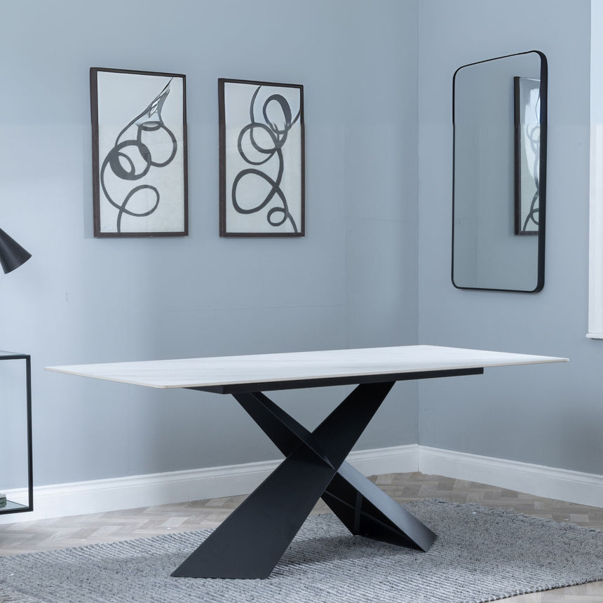 Veneto 180cm White Ceramic Dining Table with Black Cross Base