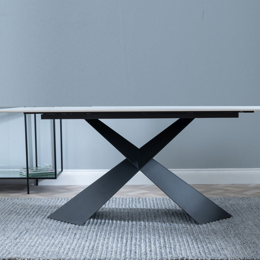 Veneto 180cm White Ceramic Dining Table with Black Cross Base