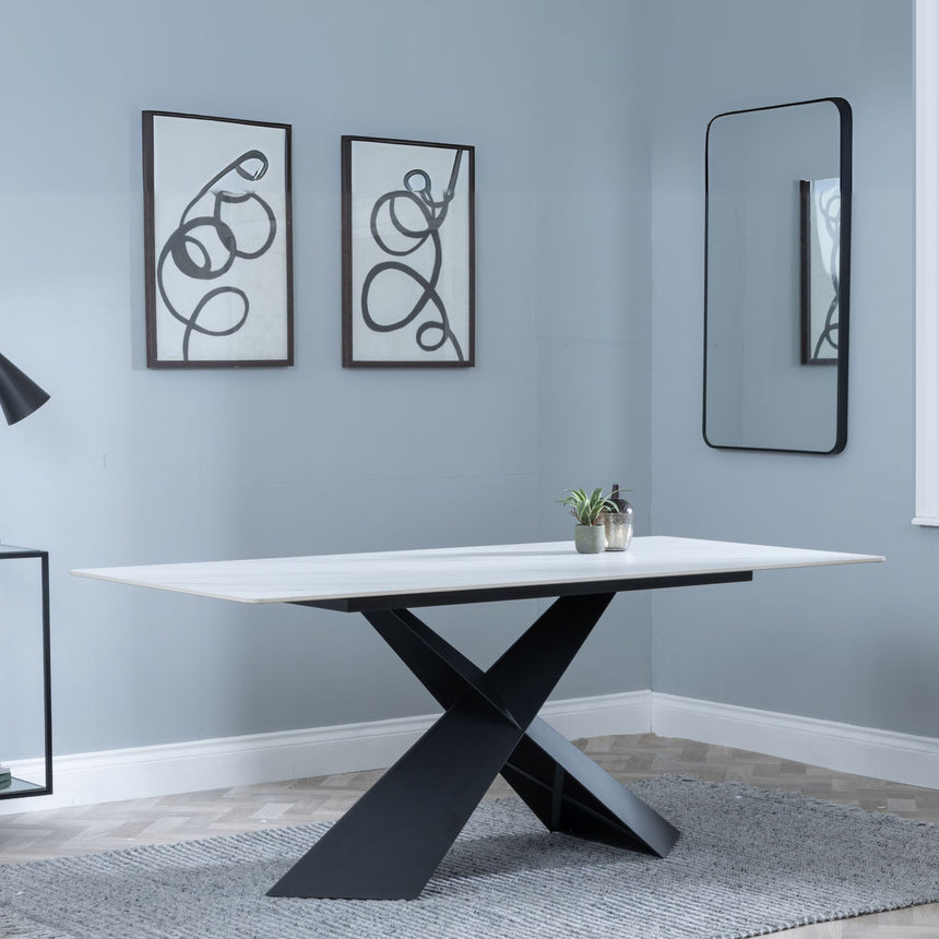 Veneto 180cm White Ceramic Dining Table with Black Cross Base