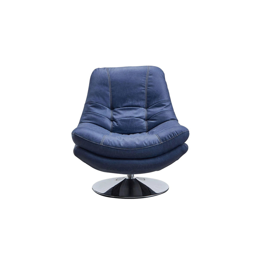 Trani Denim Blue Leather Look Fabric Swivel Chair and Footstool