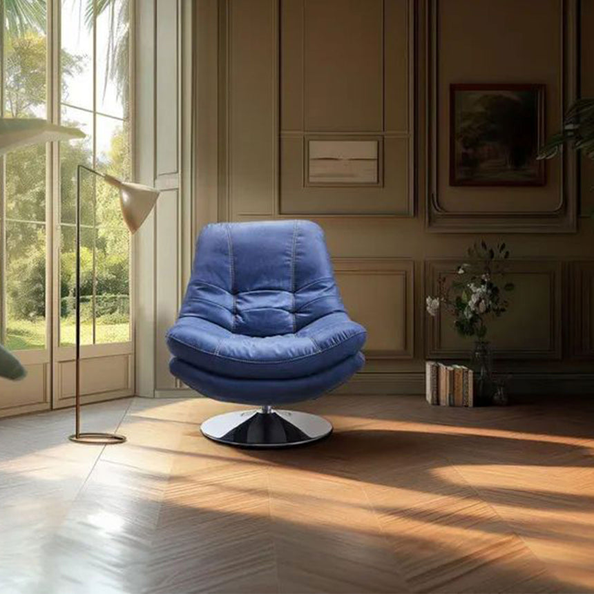 Trani Denim Blue Leather Look Fabric Swivel Chair and Footstool