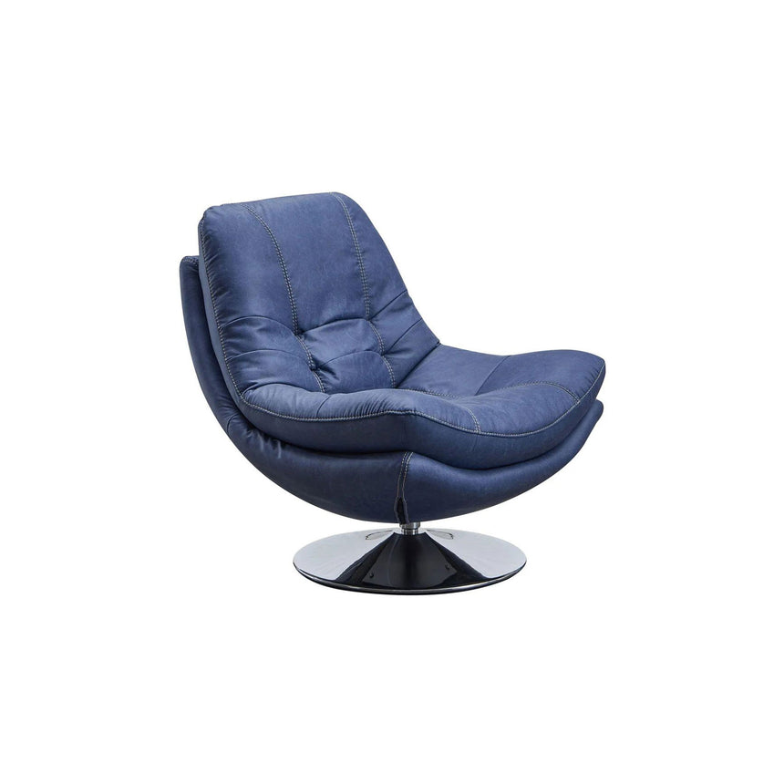 Trani Denim Blue Leather Look Fabric Swivel Chair and Footstool