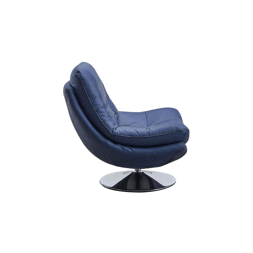 Trani Denim Blue Leather Look Fabric Swivel Chair and Footstool