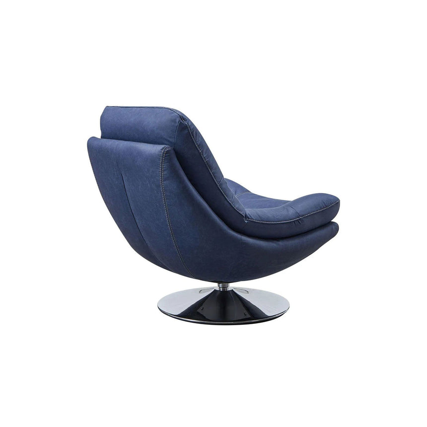 Trani Denim Blue Leather Look Fabric Swivel Chair and Footstool