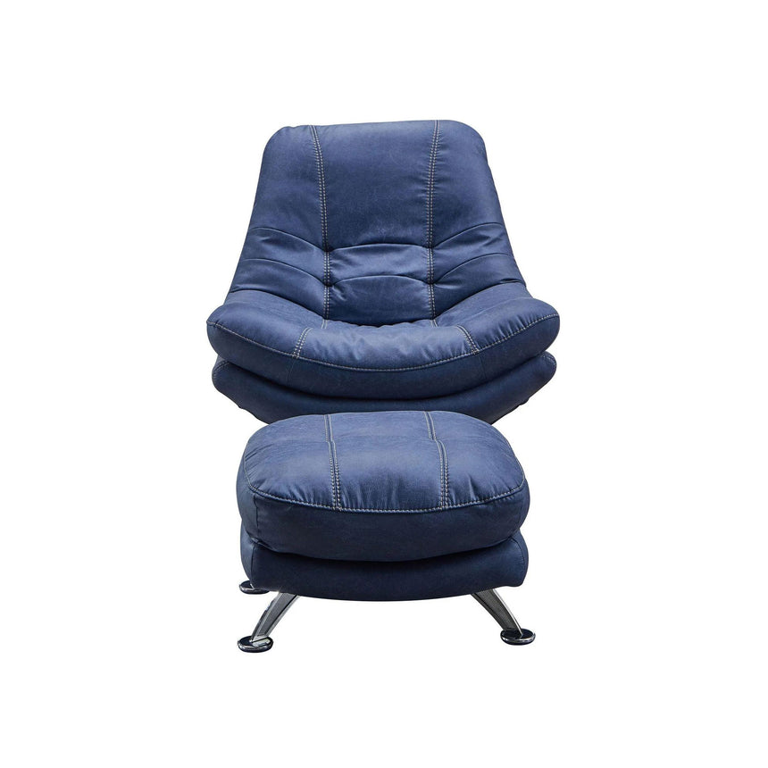 Trani Denim Blue Leather Look Fabric Swivel Chair and Footstool