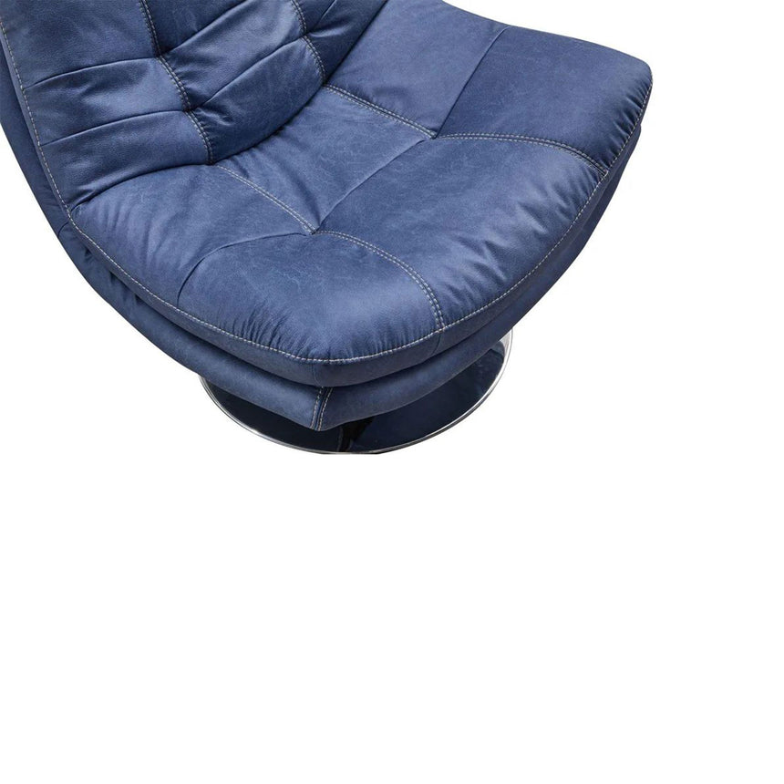 Trani Denim Blue Leather Look Fabric Swivel Chair and Footstool