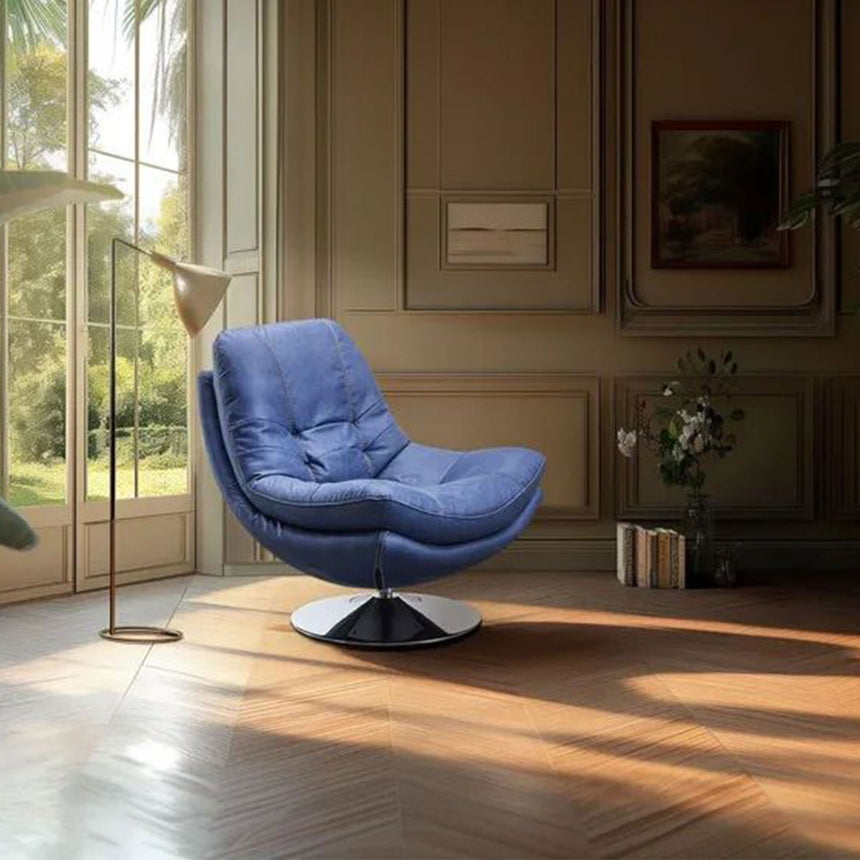 Trani Denim Blue Leather Look Fabric Swivel Chair and Footstool