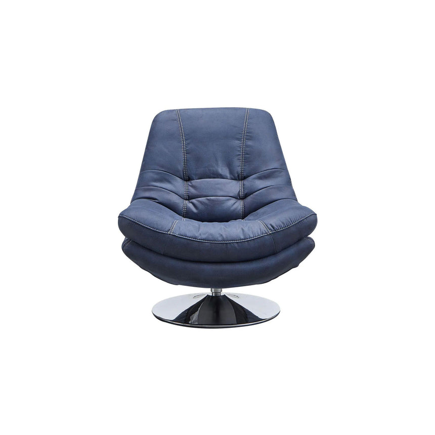 Trani Midnight Blue Leather Look Fabric Swivel Chair and Footstool