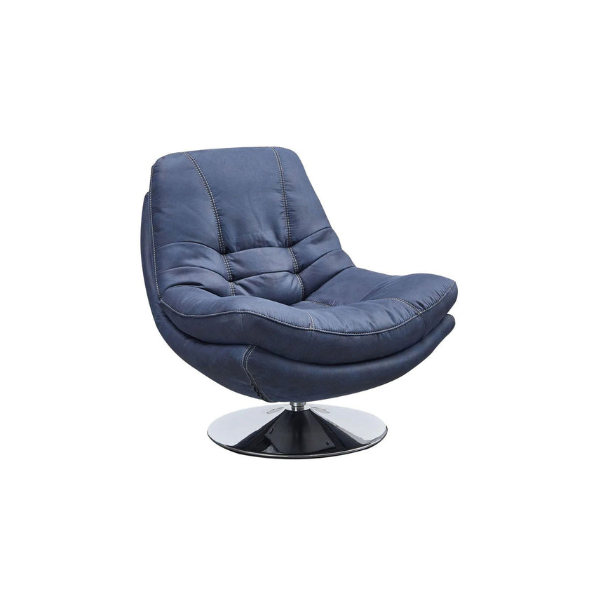 Trani Midnight Blue Leather Look Fabric Swivel Chair and Footstool