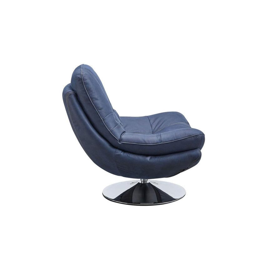 Trani Midnight Blue Leather Look Fabric Swivel Chair and Footstool