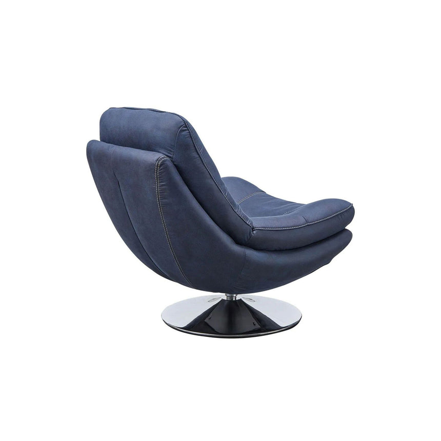 Trani Midnight Blue Leather Look Fabric Swivel Chair and Footstool